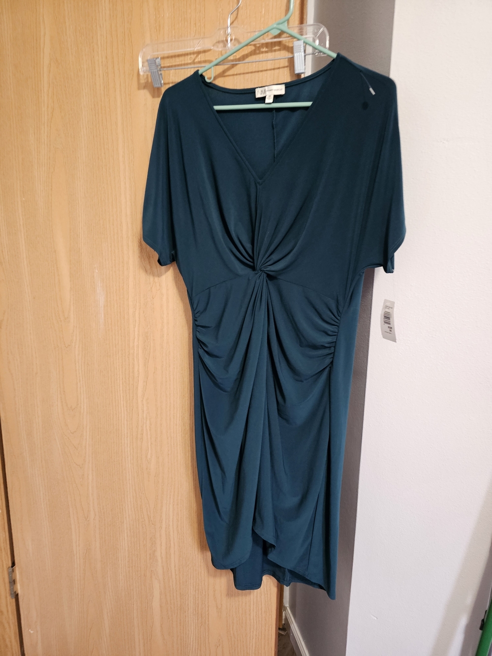 Neiman Marcus Teal Knot-Front Midi Dress